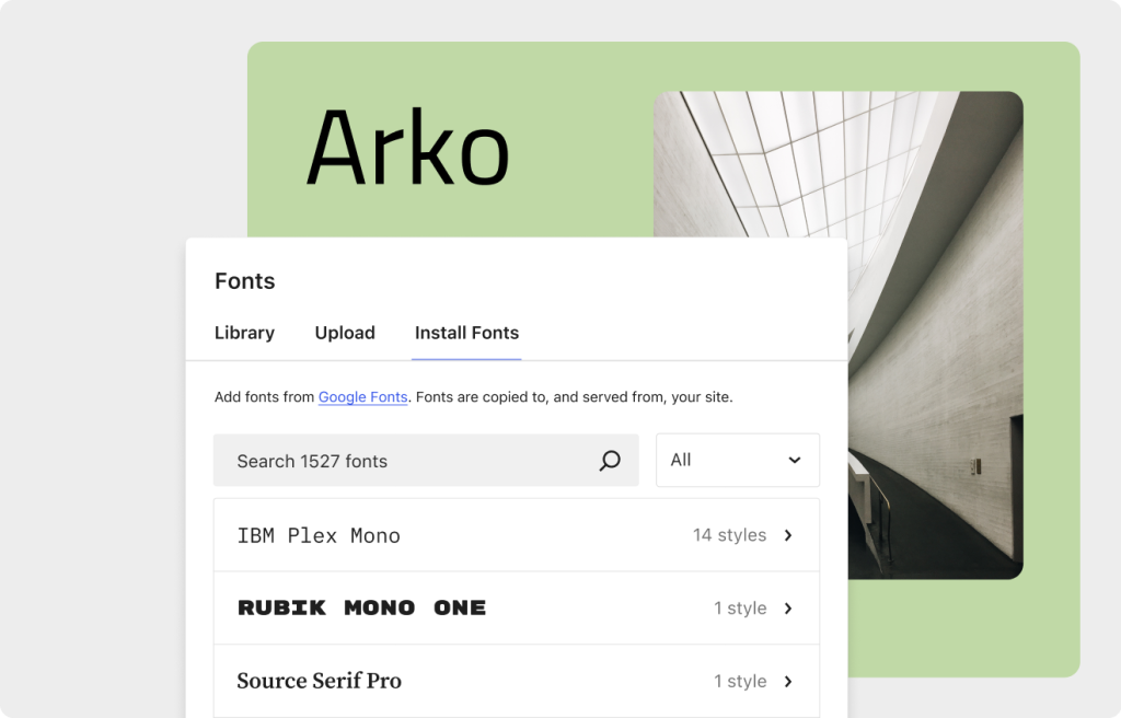 WordPress 6.5 fonts manager promotional image.