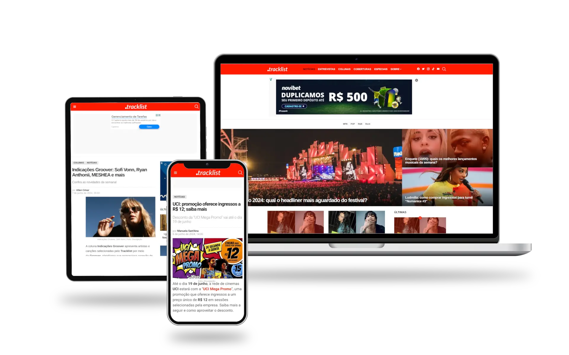 Tracklist - pop culture news website's mockup.